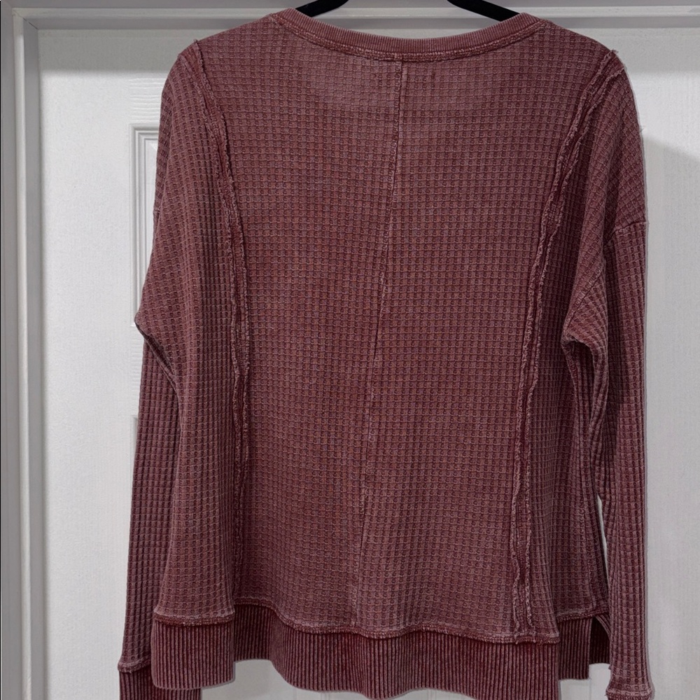 FRYE AND CO. Lace-Up Ribbed Long Sleeve Top - Maroon - Picture 5 of 7